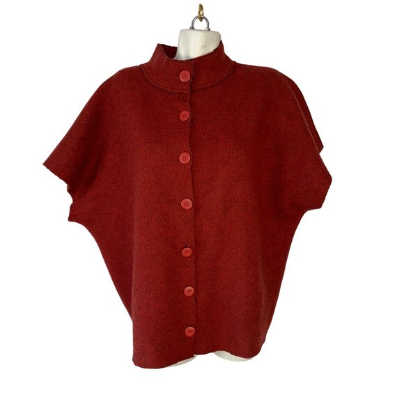 Bryn Walker Red Boiled Wool Short Sleeve Cardigan Lagenlook Oversized Medium - Picture 1 of 5